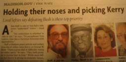 krant uit Wisconsin met de kop: holding their noses and picking Kerry
